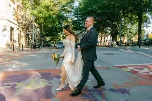 couple walking across the street